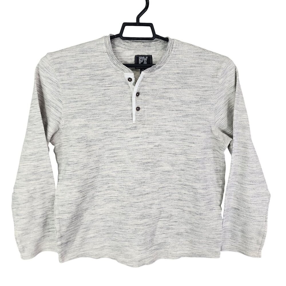 Mens PX Clothing Heathered Gray Henley Shirt Long Sleeve Cotton Polyester XL